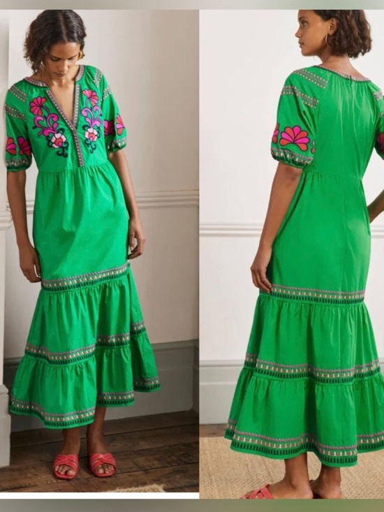 Boden Dresses & Skirts - Boden Green Maxi Dress with Floral Embroidery